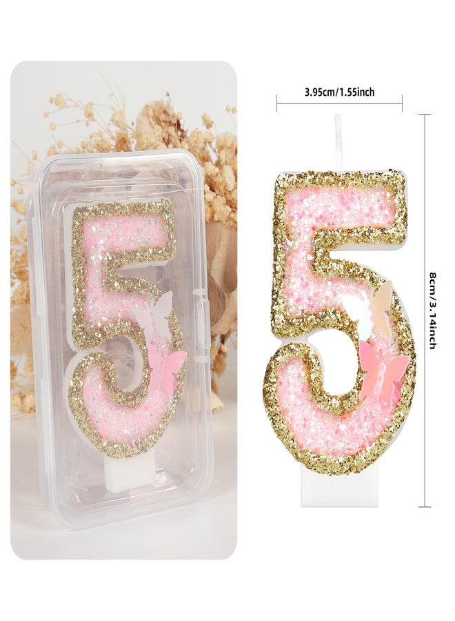 iNINGER Birthday Candle,Butterfly 1st Birthday Party Decorations for Women/Girl,Gold Pink Birthday Number 1 Candle,2.75" Large Glitter Birthday Candles Wedding Cake Topper Anniversary Party Decor - Image 2